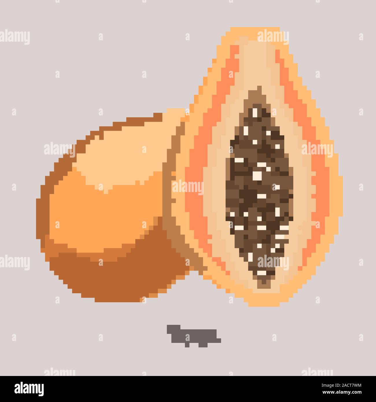 La papaia isolata su uno sfondo grigio. Metà e tutta arancione papaya. Illustrazione Vettoriale