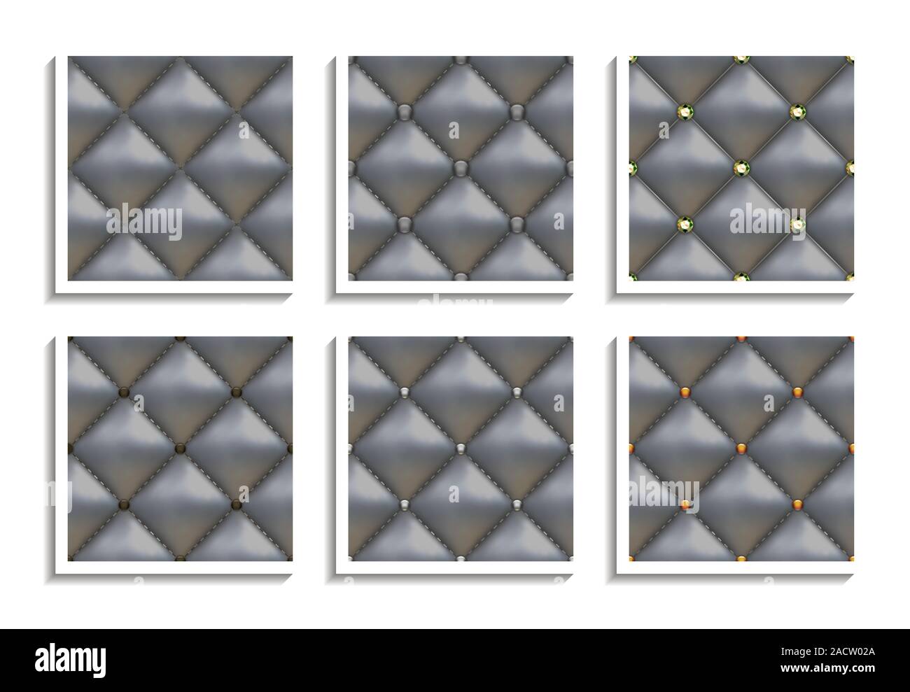 Vettore di Seamless patterns di grigio tappezzeria in pelle con oro, argento, pulsanti di diamante. Texture di lusso di mobili vintage Illustrazione Vettoriale