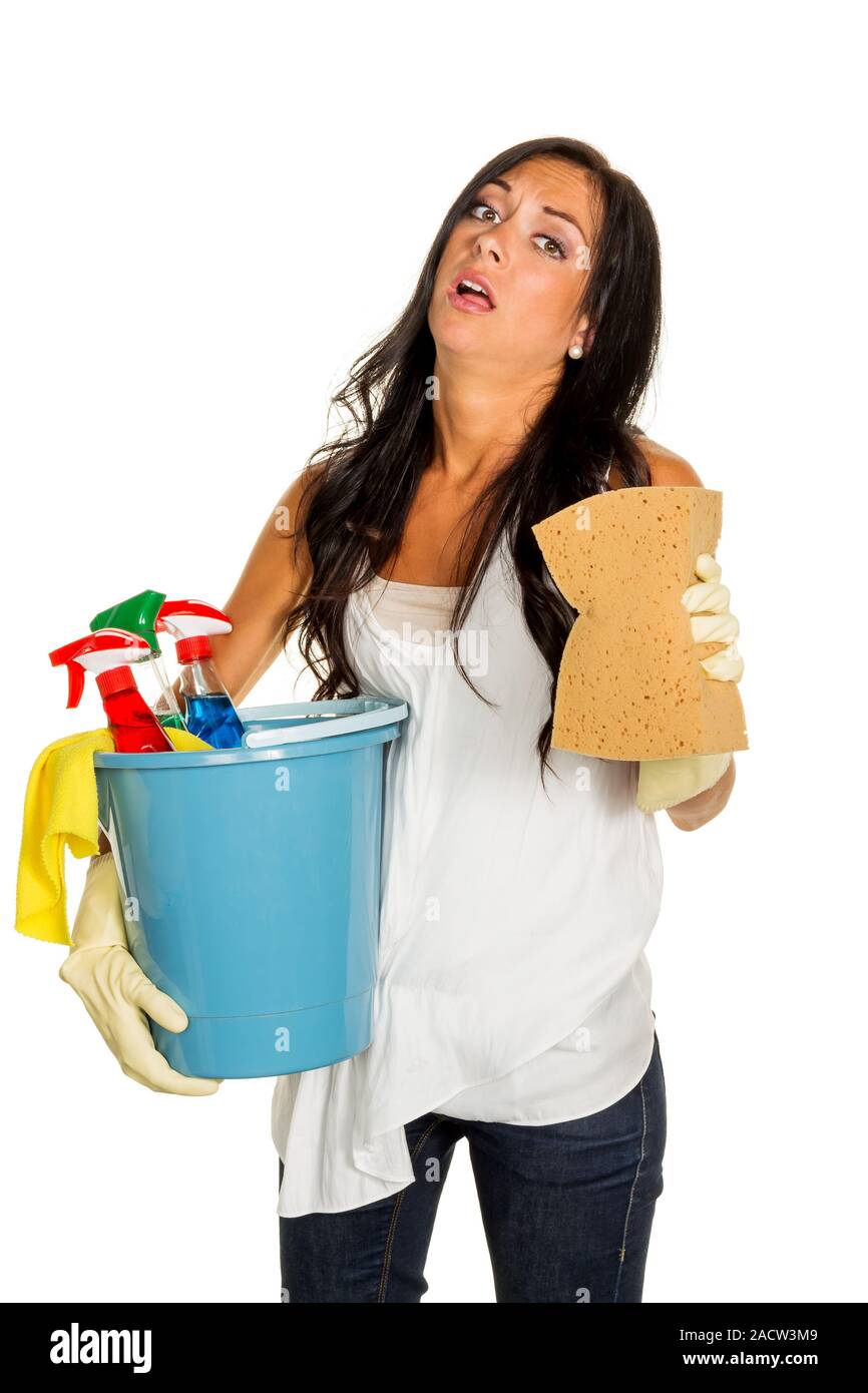 La casalinga è irritato per la pulizia Foto Stock