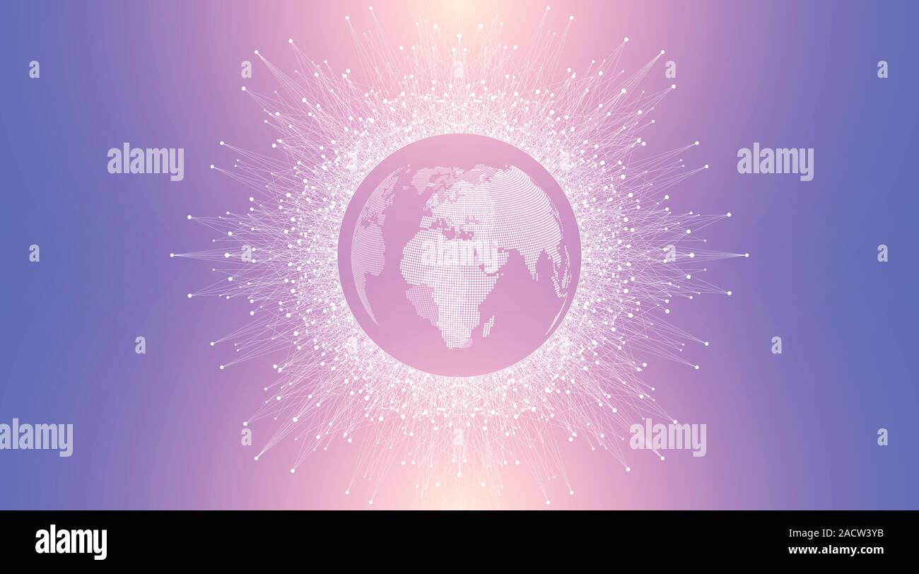 Rete globale di connessione. Mappa mondo punto il concetto di composizione del business globale. Digital abstract sfondo con linee collegate e punti. Vettore Illustrazione Vettoriale