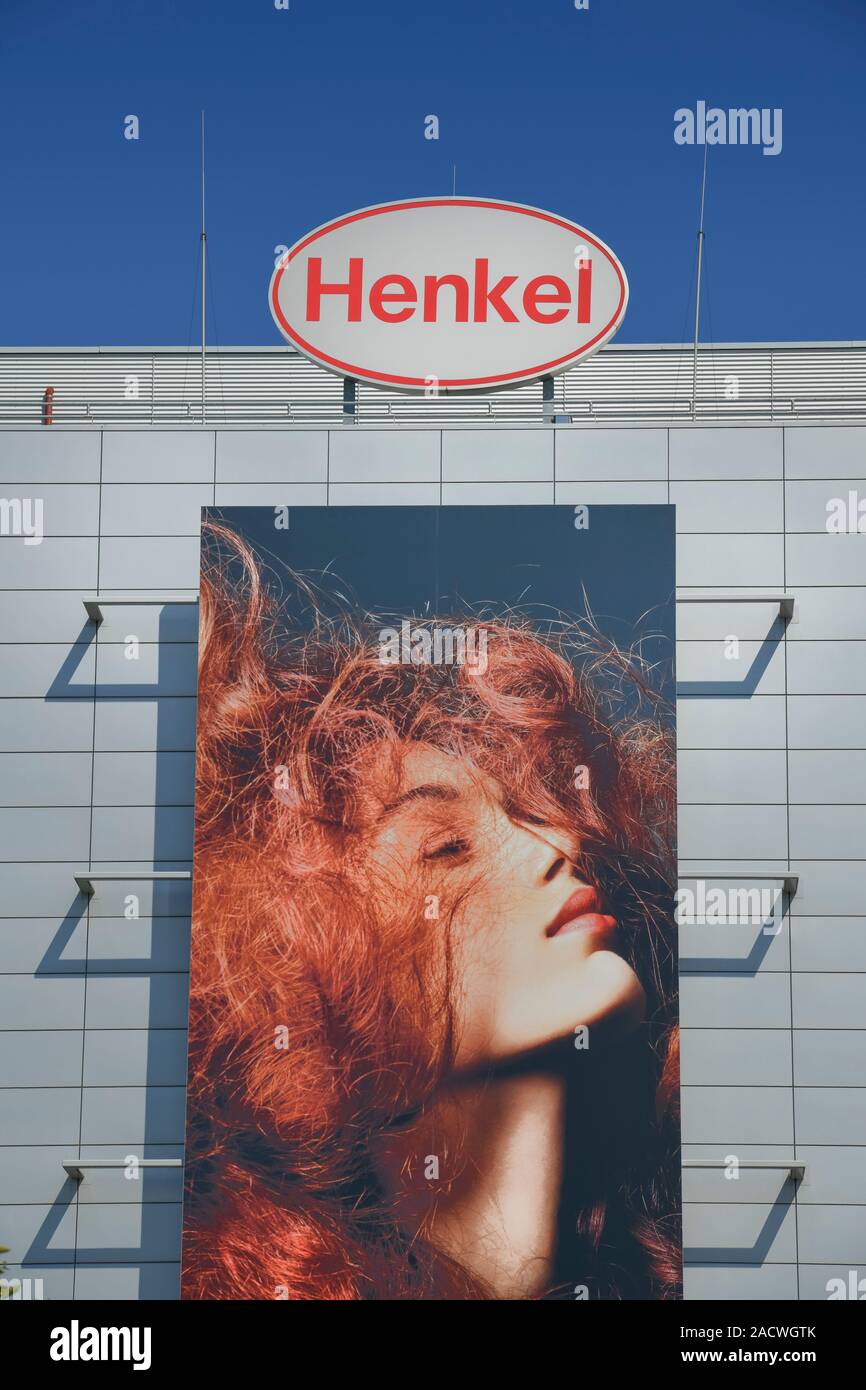 Werbung, Henkel AG, Holthausen, Düsseldorf, Nordrhein-Westfalen, Deutschland Foto Stock
