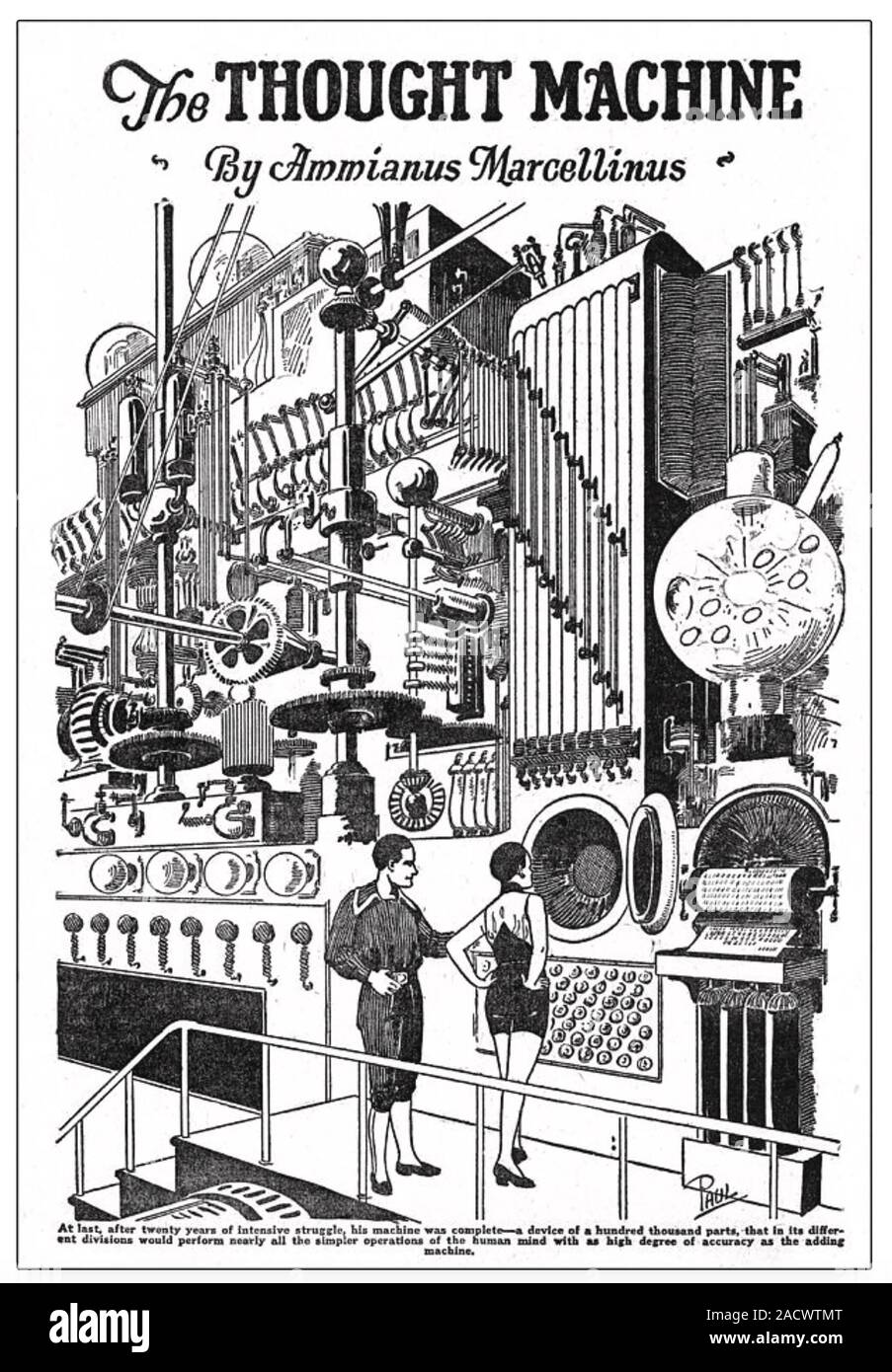 Il pensiero di una macchina 1921 Illustrazione di un immaginario mechanical computer chiamato dopo storico romano Ammianus Marcellino Foto Stock