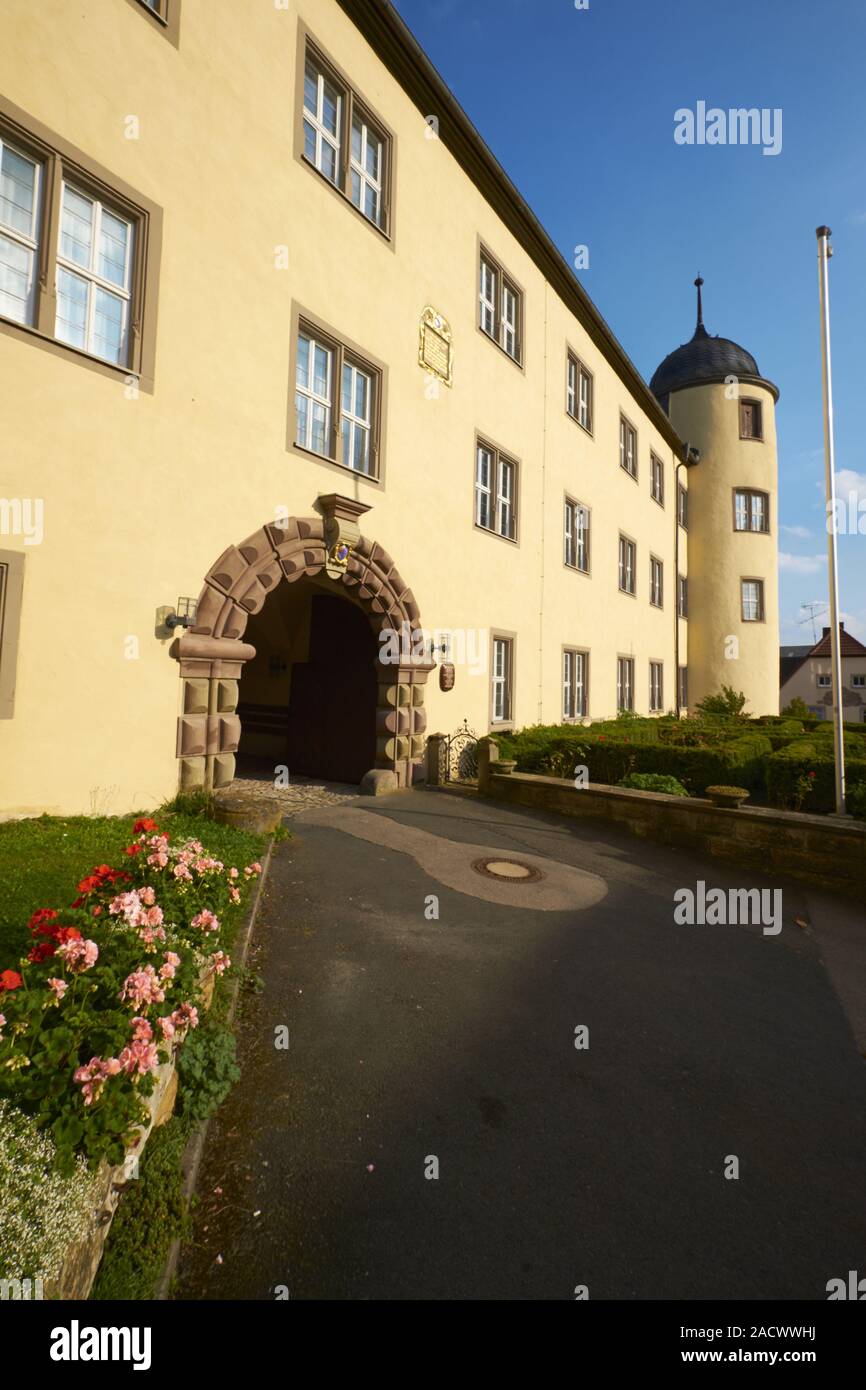 Vista locale Oberschwarzach nella Steigerwald, bassa Franconia Foto Stock