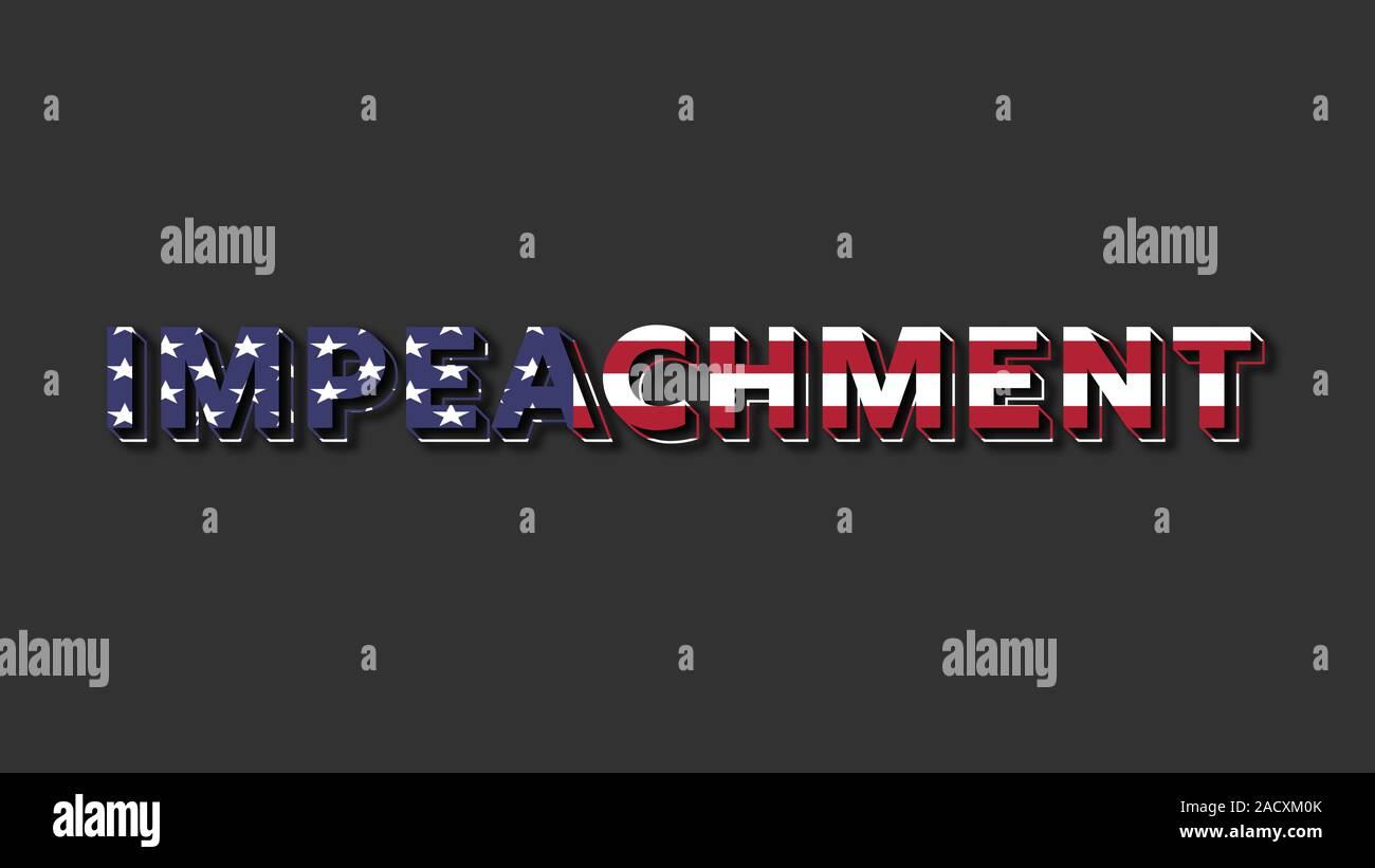 Impeachment parola con noi bandiera dello sfondo. Politica americana illustrazione associata con il presidente Trump impeachment processo Foto Stock