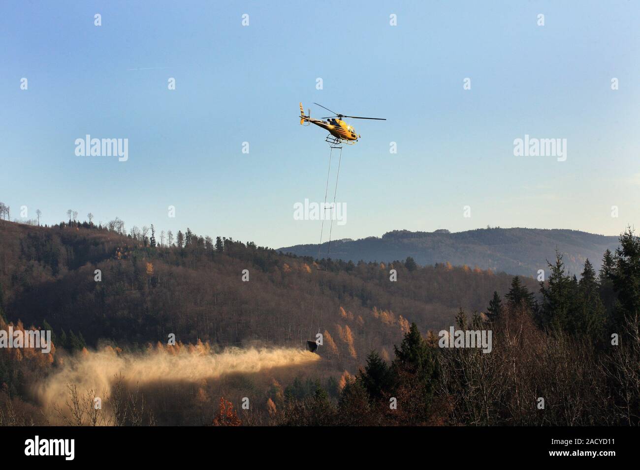 Foresta di depilazione con l'elicottero nella Foresta Nera del sud Foto Stock