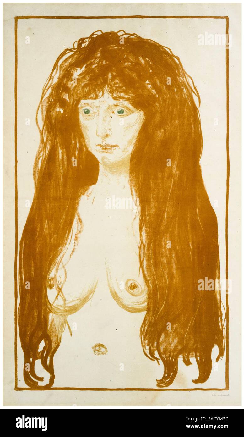 Edvard Munch, il peccato, (donna con i capelli rossi e gli occhi verdi), stampa 1902 Foto Stock
