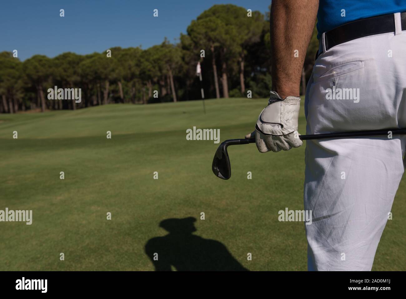 Giocatore di golf vicino la mano e driver dal retro Foto Stock