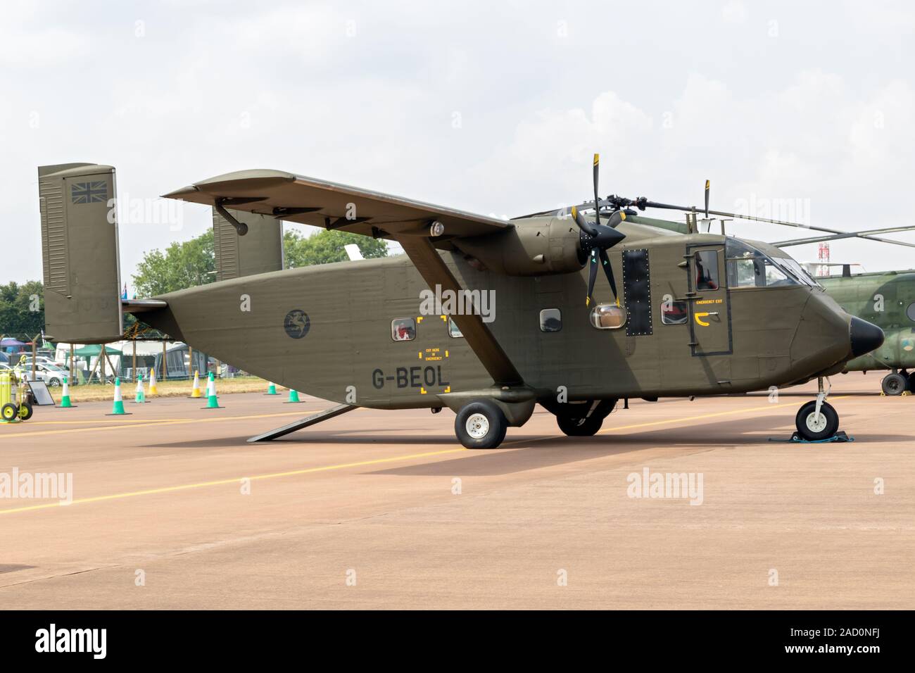 FAIRFORD, Regno Unito - Lug 13, 2018: Shorts SC-7 Skyvan trasporti e skydiving piano su display a RAF Fairford airbase. Foto Stock