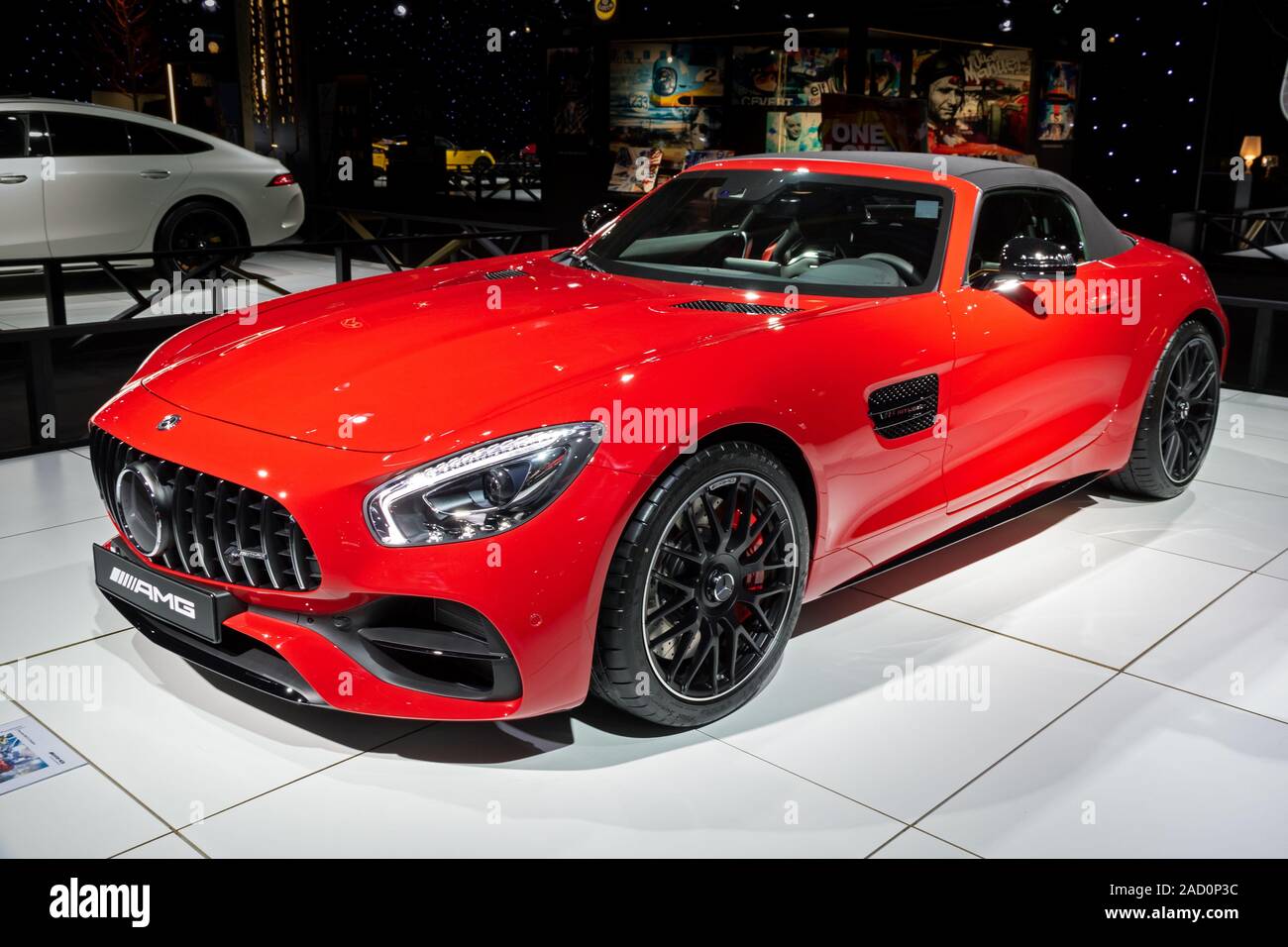 Bruxelles - Jan 18, 2019: la Mercedes-AMG GT C Roadster auto sportiva presentati presso il Bruxelles Autosalon 2019 Motor Show. Foto Stock