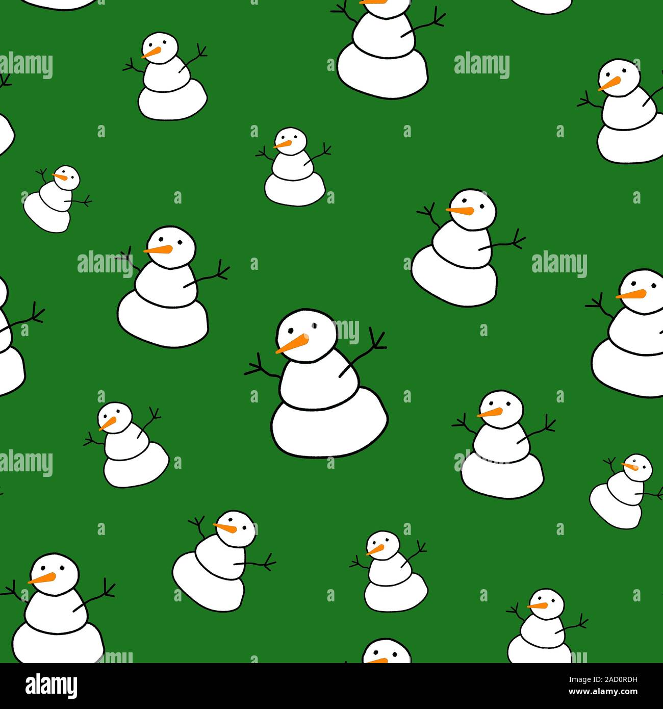 Carino pupazzo di neve sfondo verde. Natale seamless pattern. stagione illustrazione. Modelli di inverno Foto Stock