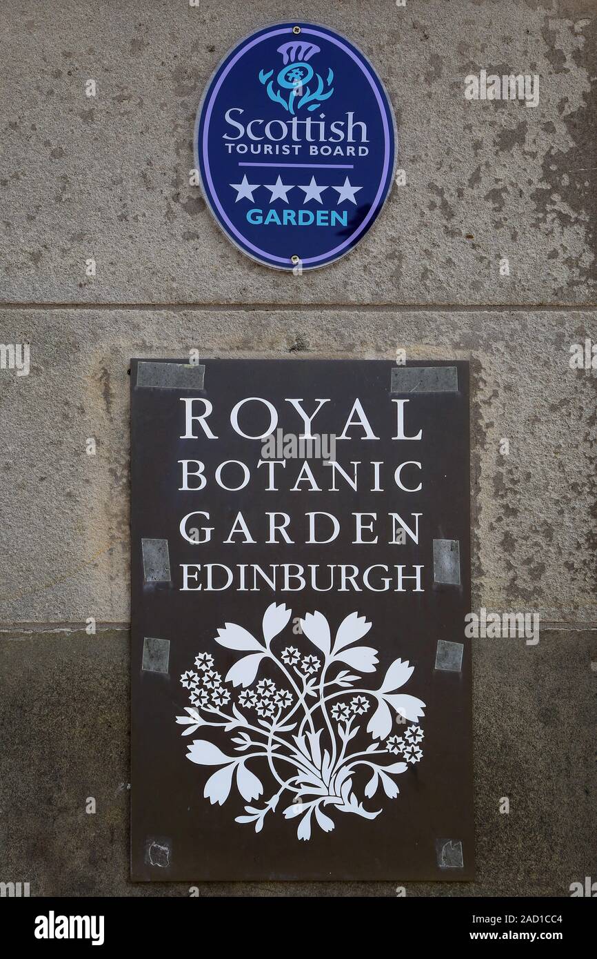 Edinburgh, Royal Botanic Garden, ingresso sign Foto Stock