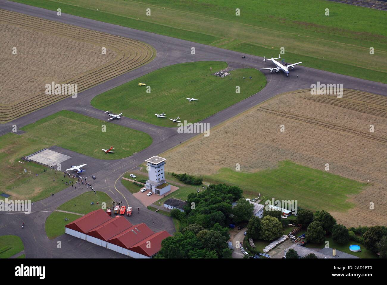 Airfield Bremgarten EDTG con Super Constellation HB-RSC Foto Stock