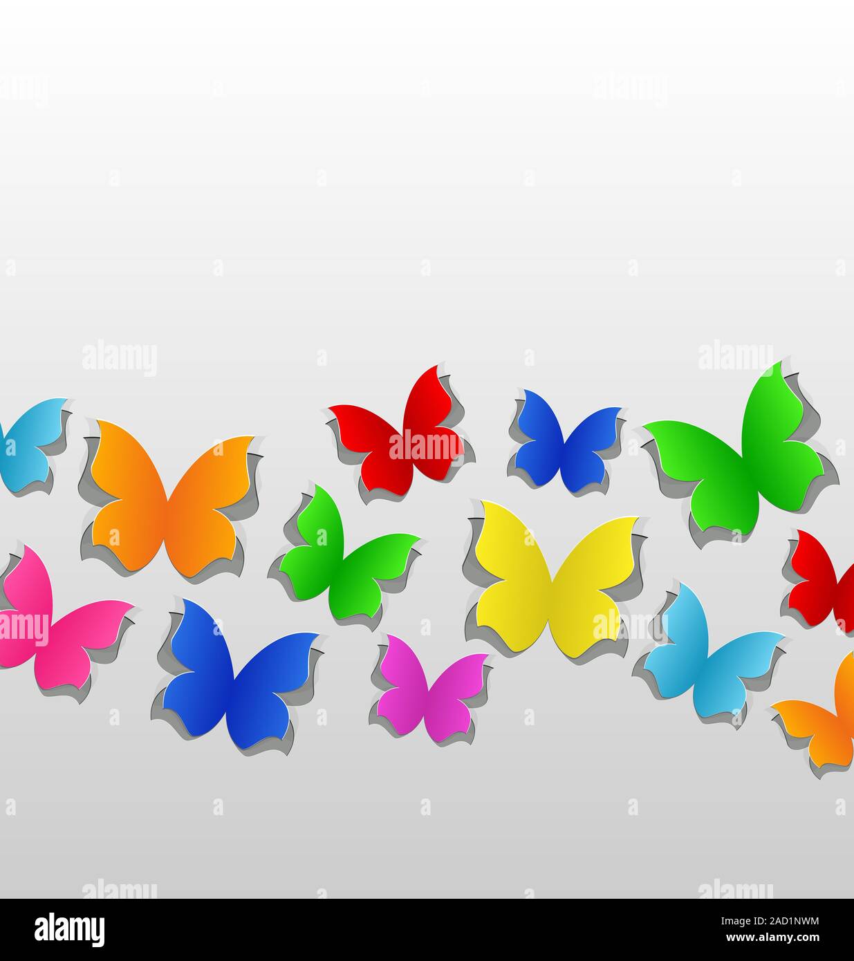 Impostare tagliare farfalla colorata, carta grigia Foto Stock