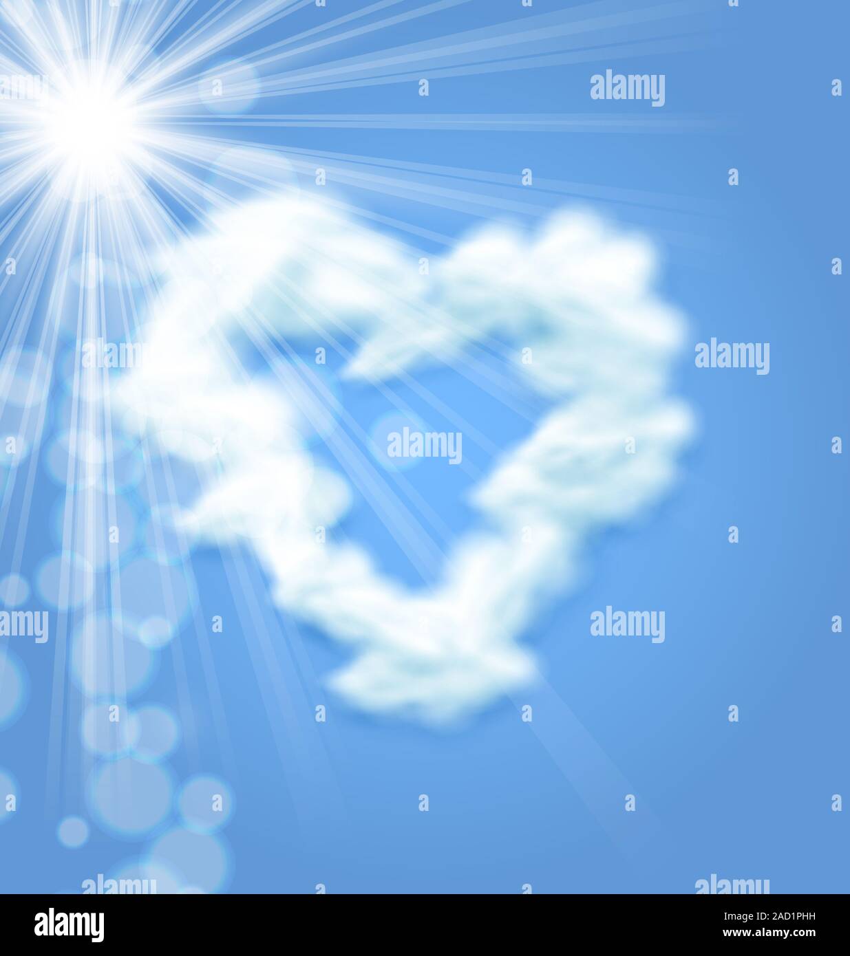 A forma di cuore in cloud il cielo blu con sun dopo di esso. Il giorno di San Valentino illustrazione Foto Stock
