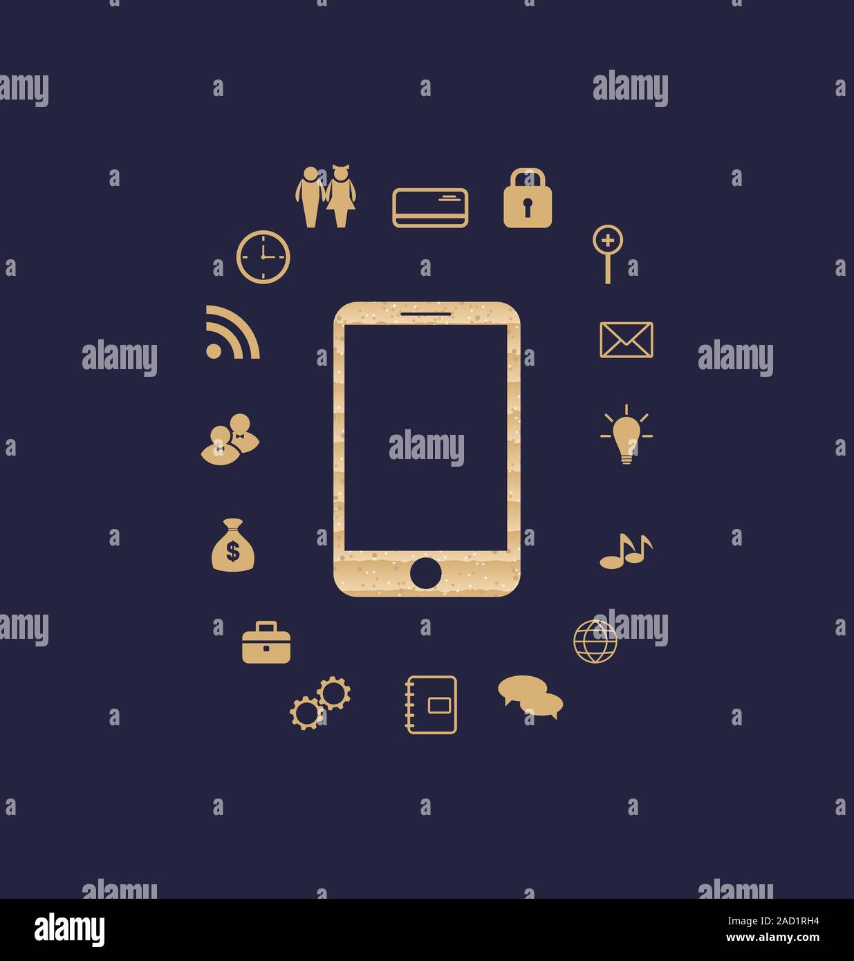 Smartphone con set di elementi infografico Foto Stock