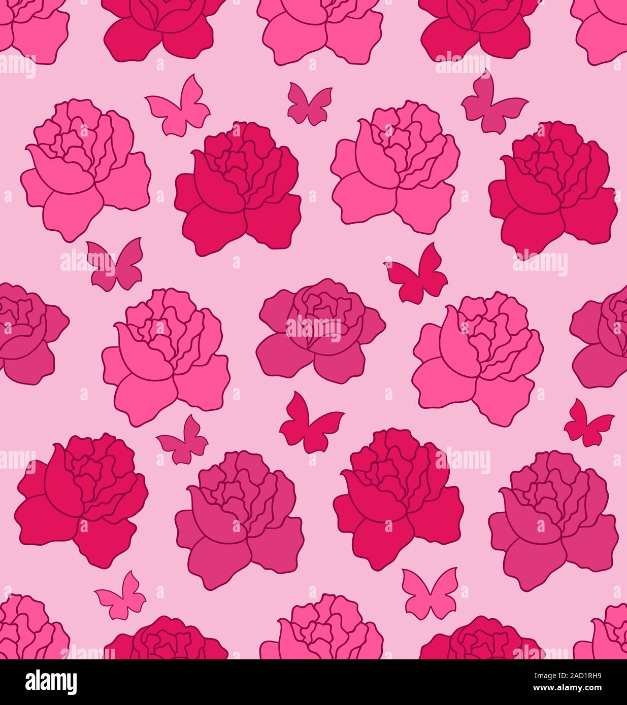 Seamless Texture con rose fiori e farfalle, Rosa Romant Foto Stock