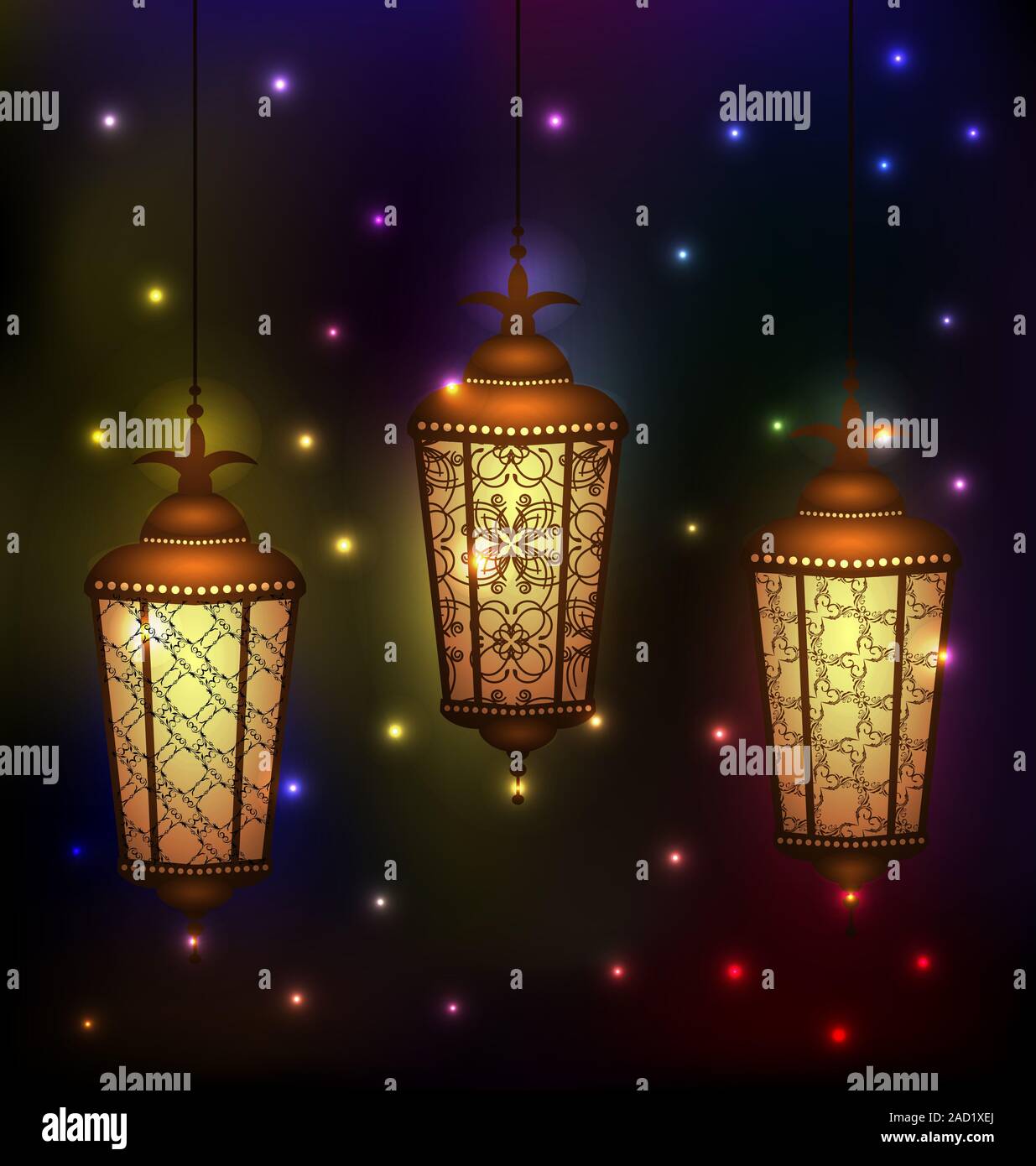 Impostare arabo lampade per mese sacro della comunità musulmana del Ramadan Kare Foto Stock