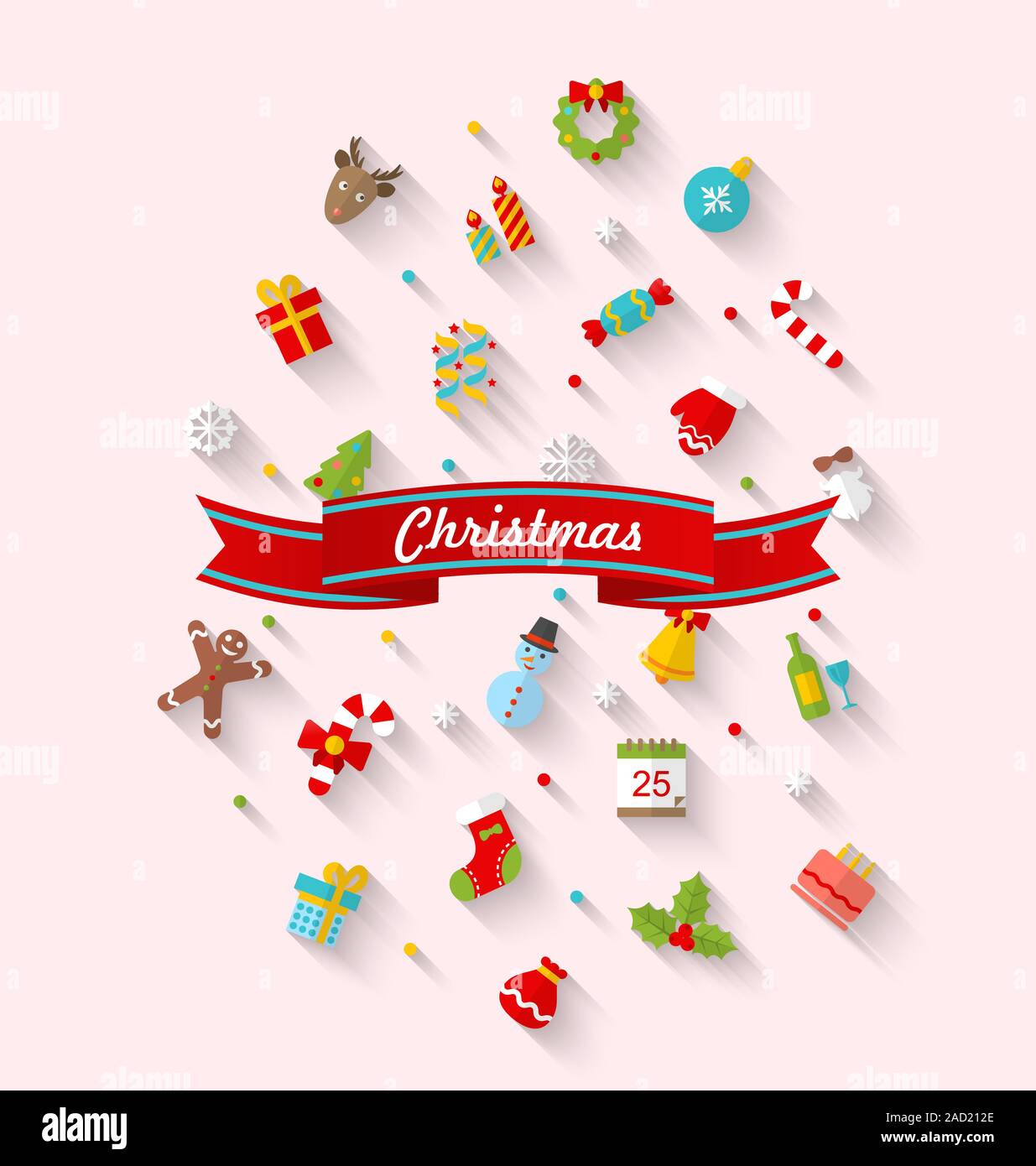 Impostare xmas icona stile piatto Foto Stock