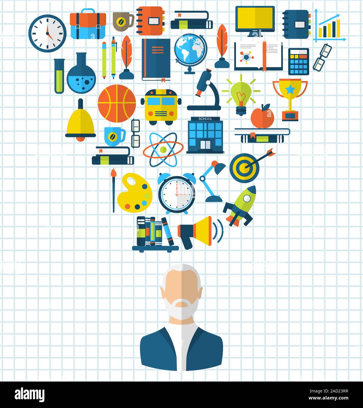 Raccolta di istruzione Flat icone colorate con il professor Foto Stock