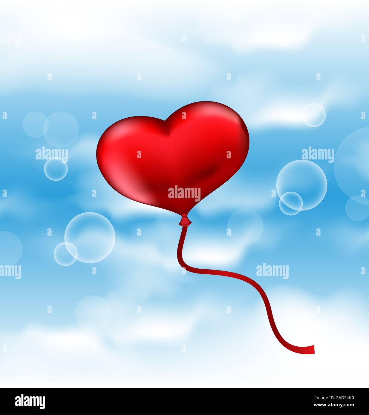 Palloncini a forma di cuore rosso che galleggiano nel cielo
