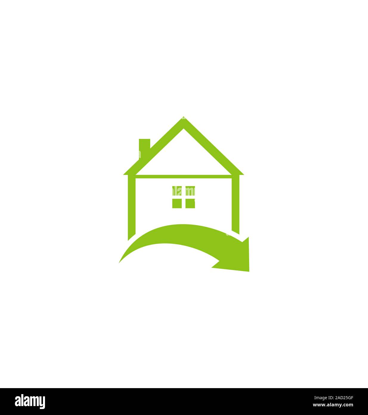 Icona home eco con foglie isolati su sfondo bianco Foto Stock