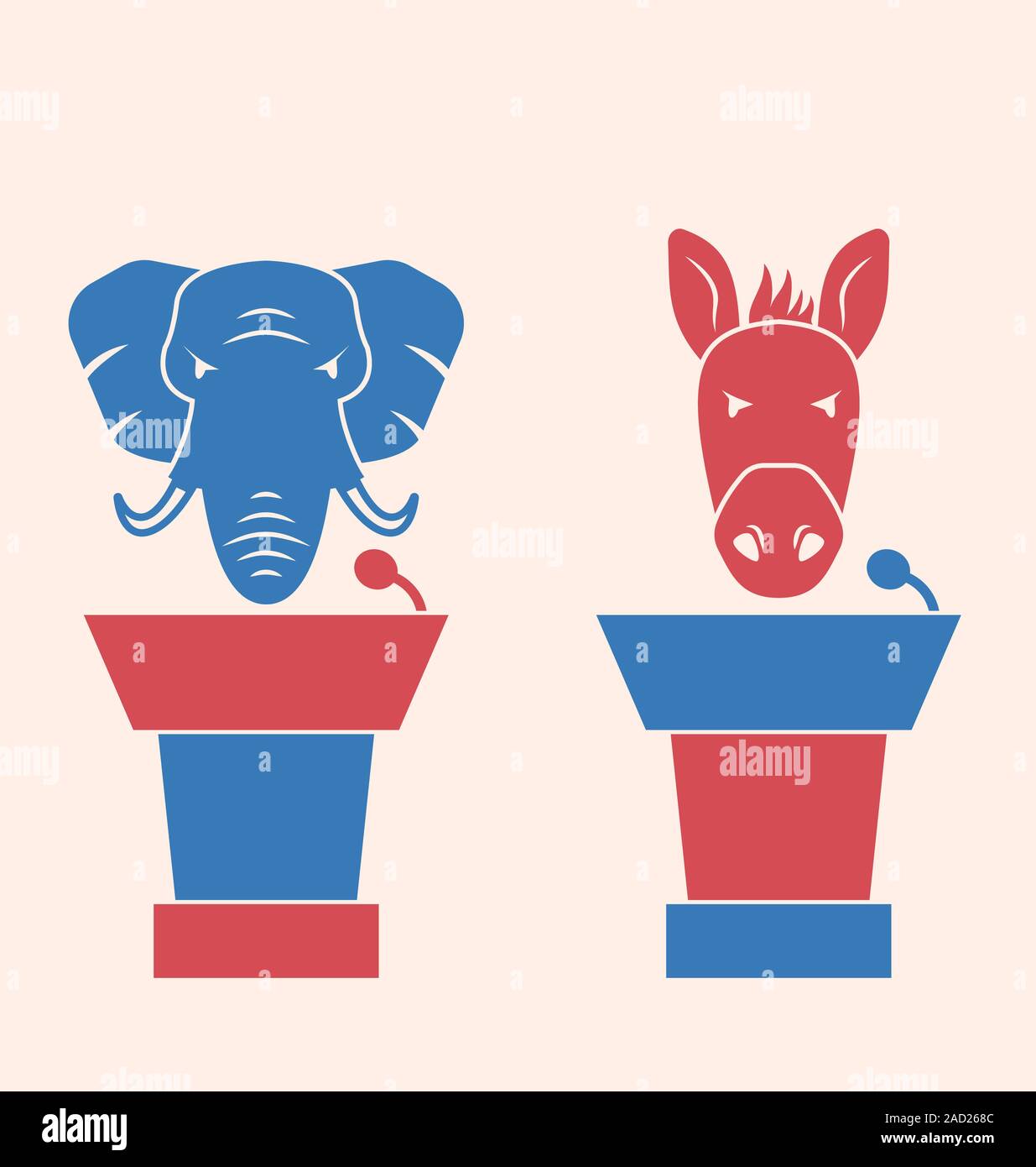 Asino e Elephant come oratori simboli voto DI STATI UNITI D'AMERICA Foto Stock