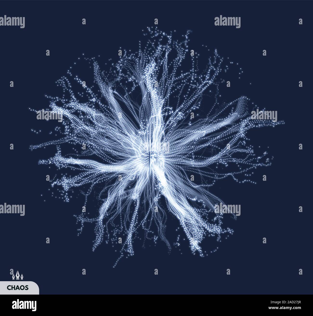 Array con particelle di dinamica. 3d la tecnologia avveniristica stile. Abstract background. Illustrazione Vettoriale. Illustrazione Vettoriale