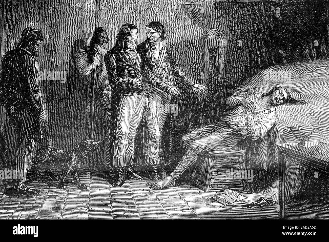 La morte di Nicolas de Condorcet. Girondin, filosofo e matematico. Marchese. Nato 1743, morì 1794. Rivoluzione francese. Illustrazione di antiquariato. 1890. Foto Stock