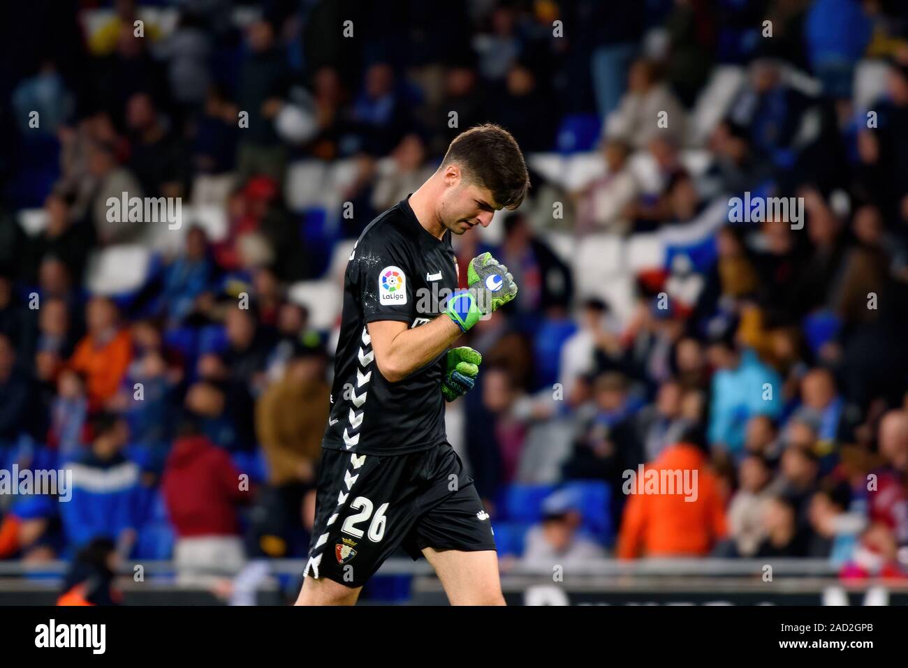 Barcellona - DEC 1: Il portiere Juan Perez suona presso La Liga match tra RCD Espanyol e CA Osasuna al RCDE Stadium il 1 dicembre 2019 in Foto Stock
