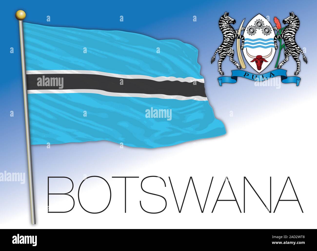 Il Botswana ufficiale di bandiera nazionale e stemma, paese africano, illustrazione vettoriale Illustrazione Vettoriale