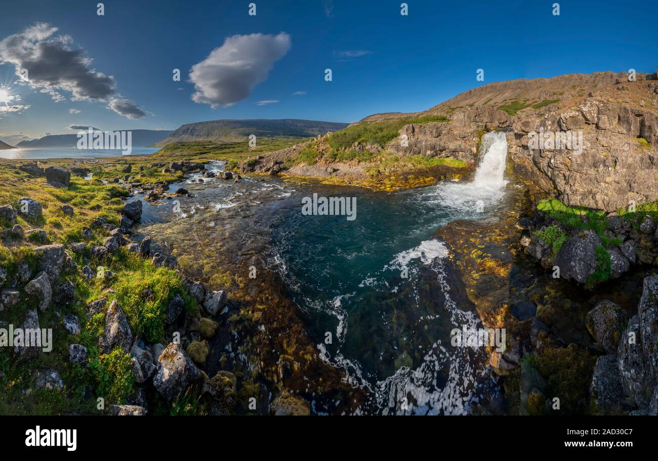 Cascata Dynjandi area, Westjfords, Islanda Foto Stock