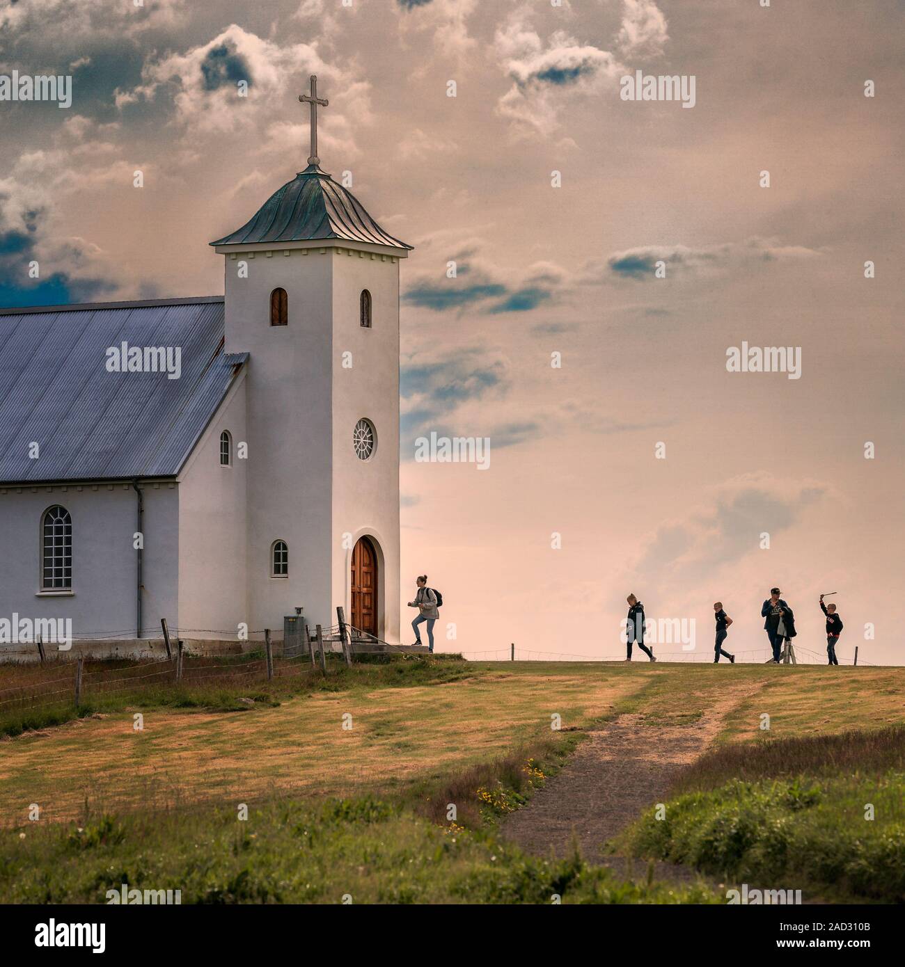 Chiesa Flatey Flatey, isola nel Breidafjordur, Westfjords, Islanda Foto Stock