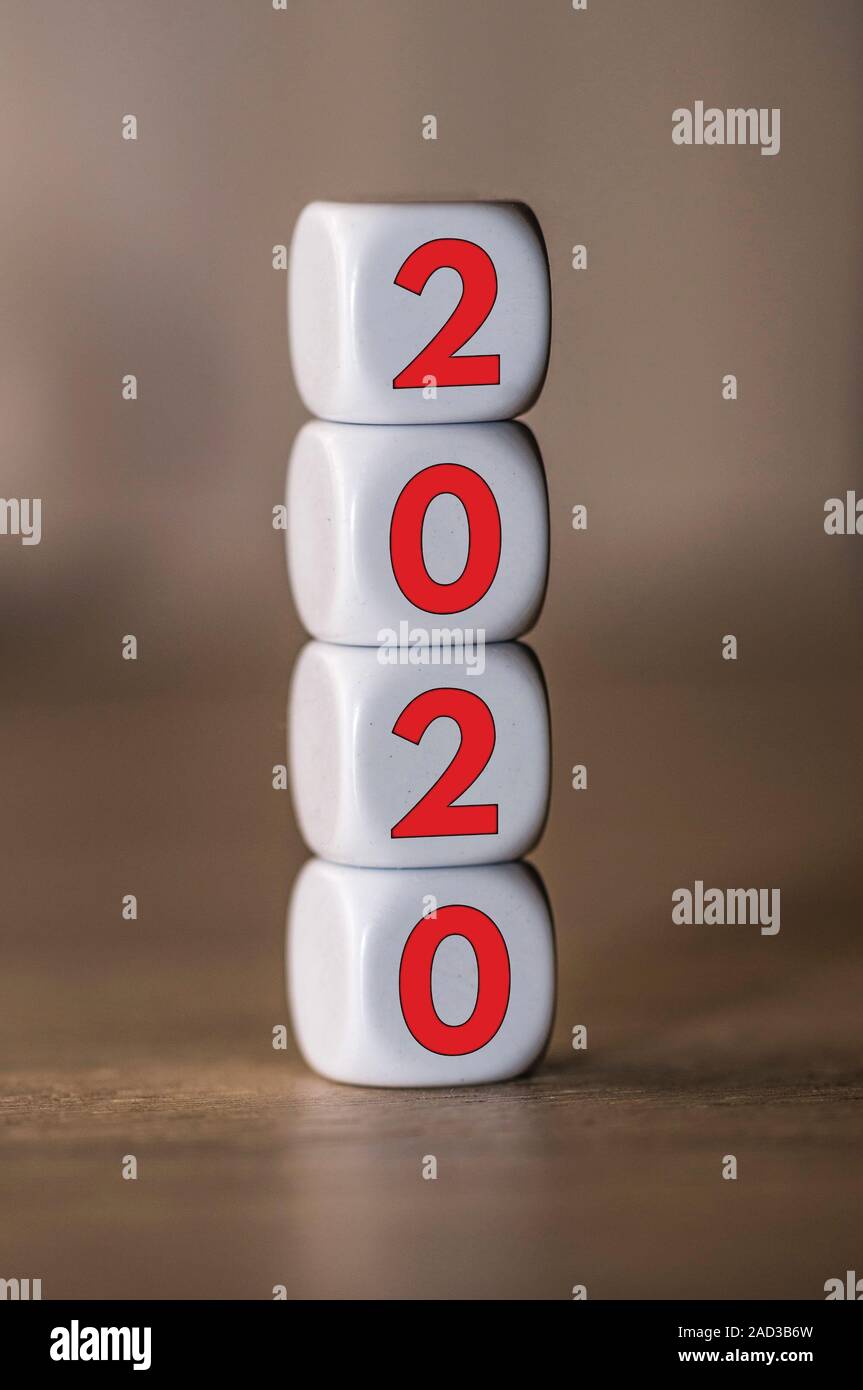 Concettuale dadi bianco per l'anno 2020 Foto Stock
