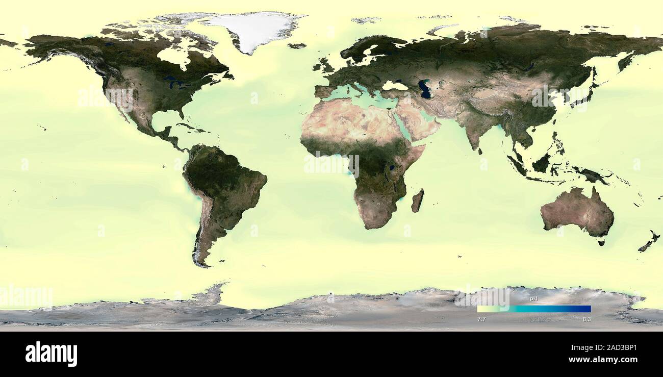 Questa immagine non può essere utilizzato per dichiarare o sottintendere  NOAA approvazione di qualsiasi azienda o prodotto mappa che mostra la  superficie pH degli oceani di tutto il mondo nel 2100. pH