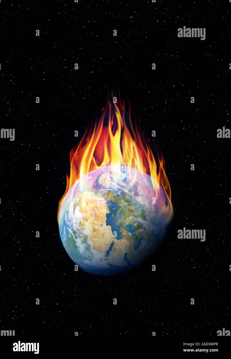 Il riscaldamento globale. Illustrazione concettuale di un globo terrestre  in fiamme, che rappresenta il cambiamento climatico come il riscaldamento  globale e generale degr ambientali Foto stock - Alamy