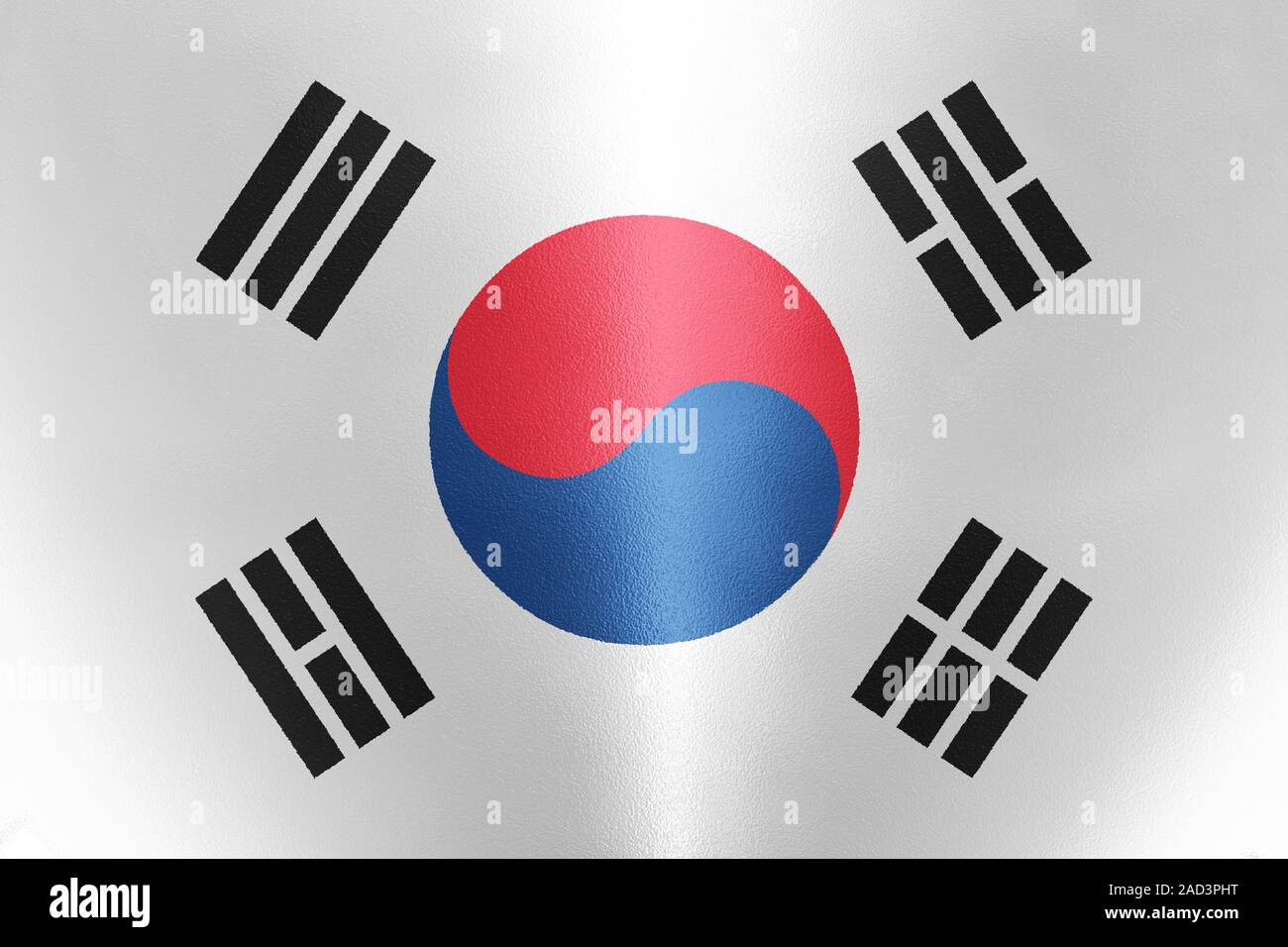 Corea del Sud bandiera in colori tradizionali e proporzione. Texture metallica. Il rendering 3D Foto Stock