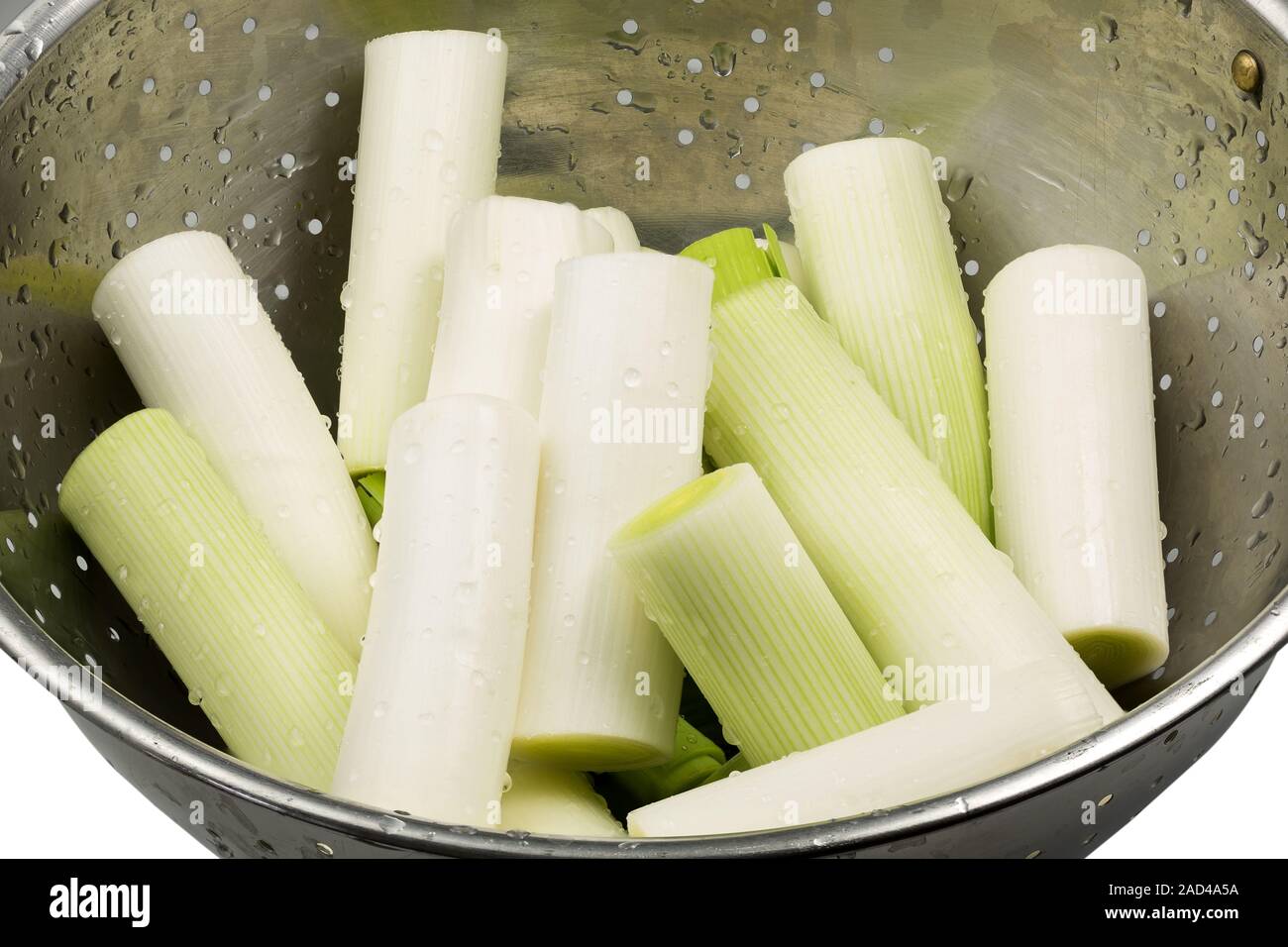 Il Porro di pezzi nel vassoio antigoccia Foto Stock