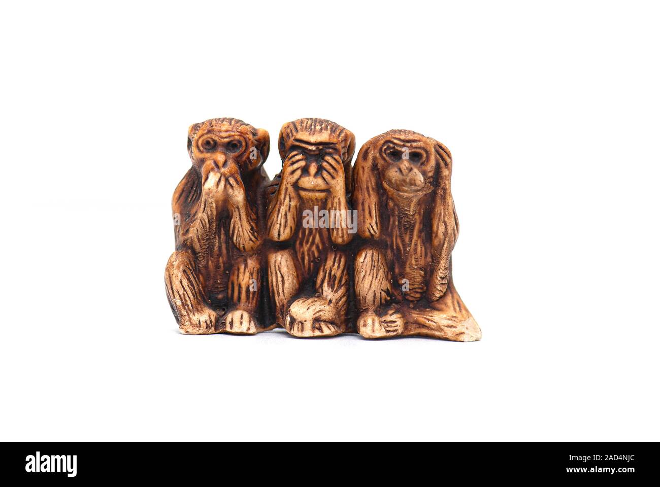 Tre Scimmie sagge isolati su sfondo bianco Foto Stock