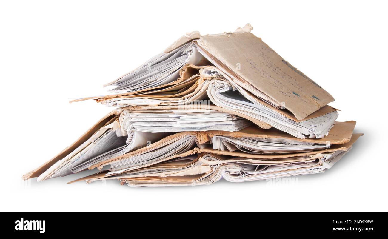 Caotica e impilati uno aprire i vecchi file ruotato Foto Stock Caotica e impilati uno aprire i vecchi file ruotato Foto Stock