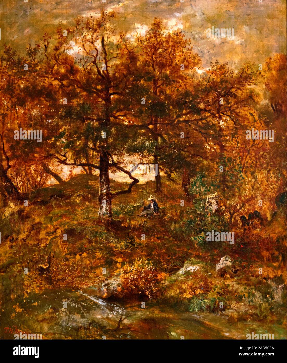 Autunno a St. Jean de Paris, foresta di Fontainebleau da Theodore Rousseau (1812-1867), olio su tela, 1846 Foto Stock