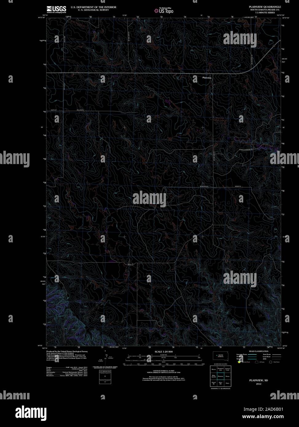 USGS TOPO Map South Dakota SD Plainview 20120622 TM restauro invertito Foto Stock