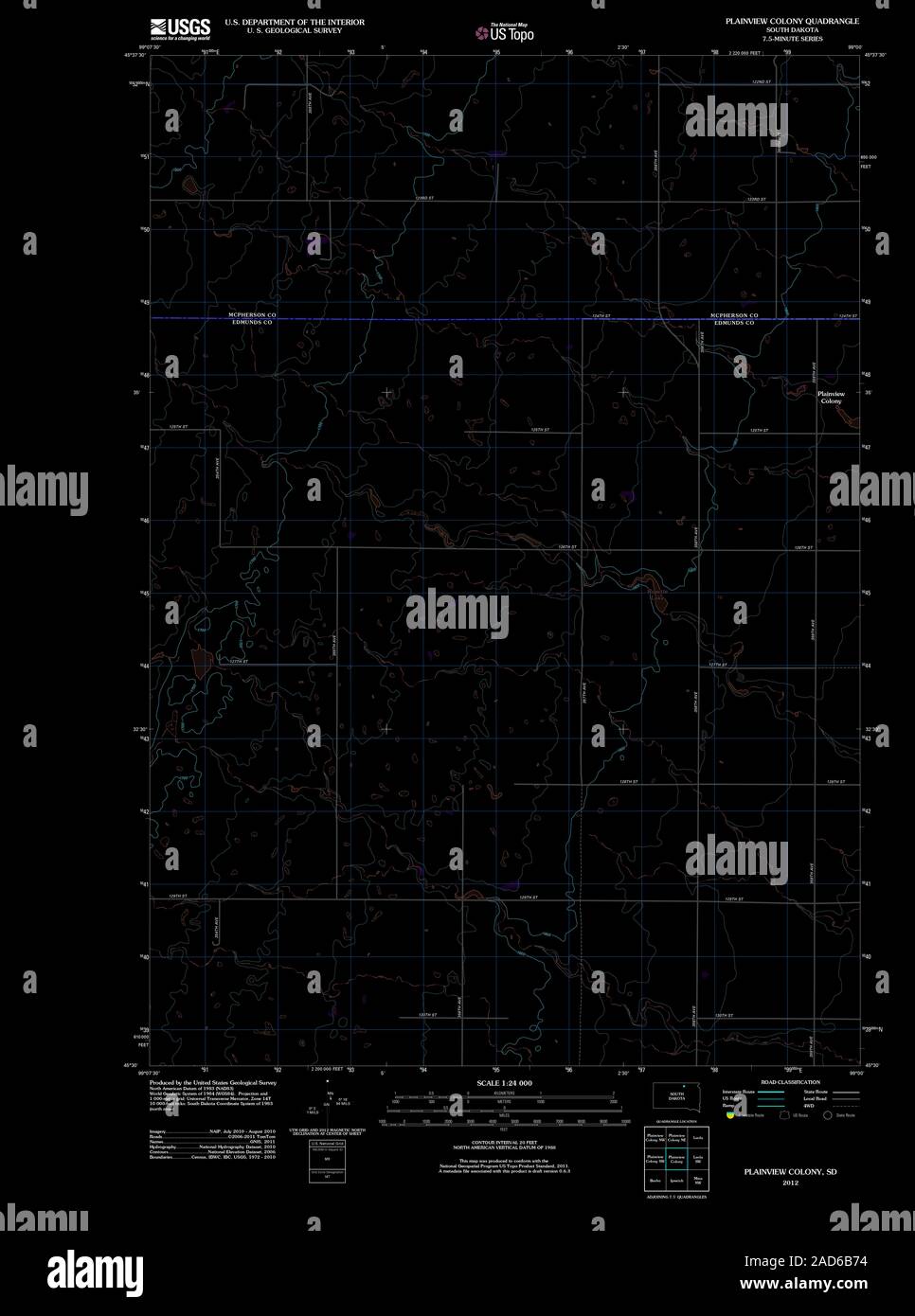 USGS TOPO Map South Dakota SD Plainview Colony 20120608 TM restauro invertito Foto Stock