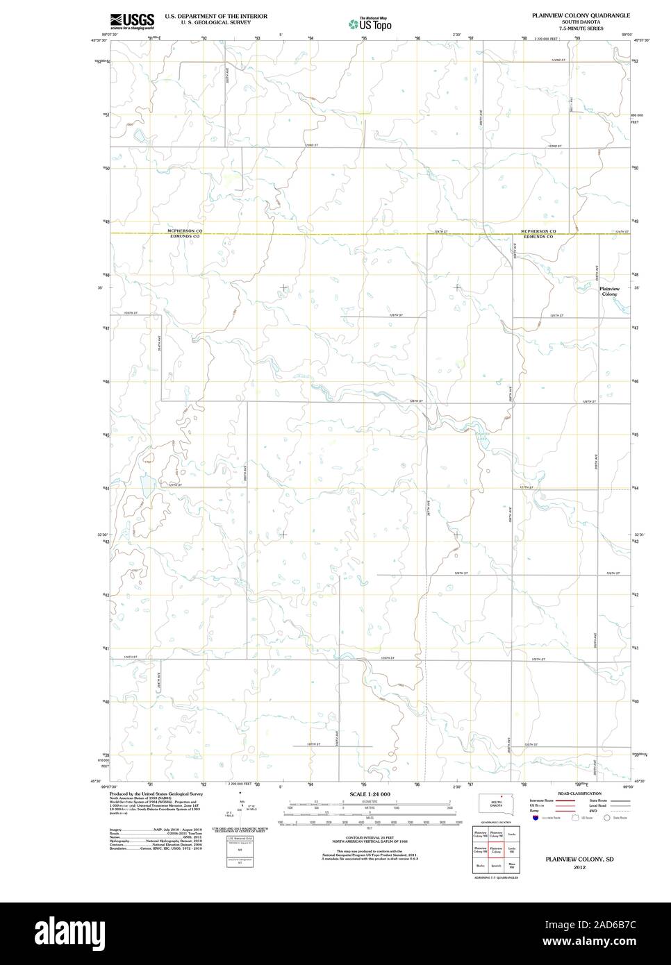 USGS TOPO Map South Dakota SD Plainview Colony 20120608 TM il restauro Foto Stock
