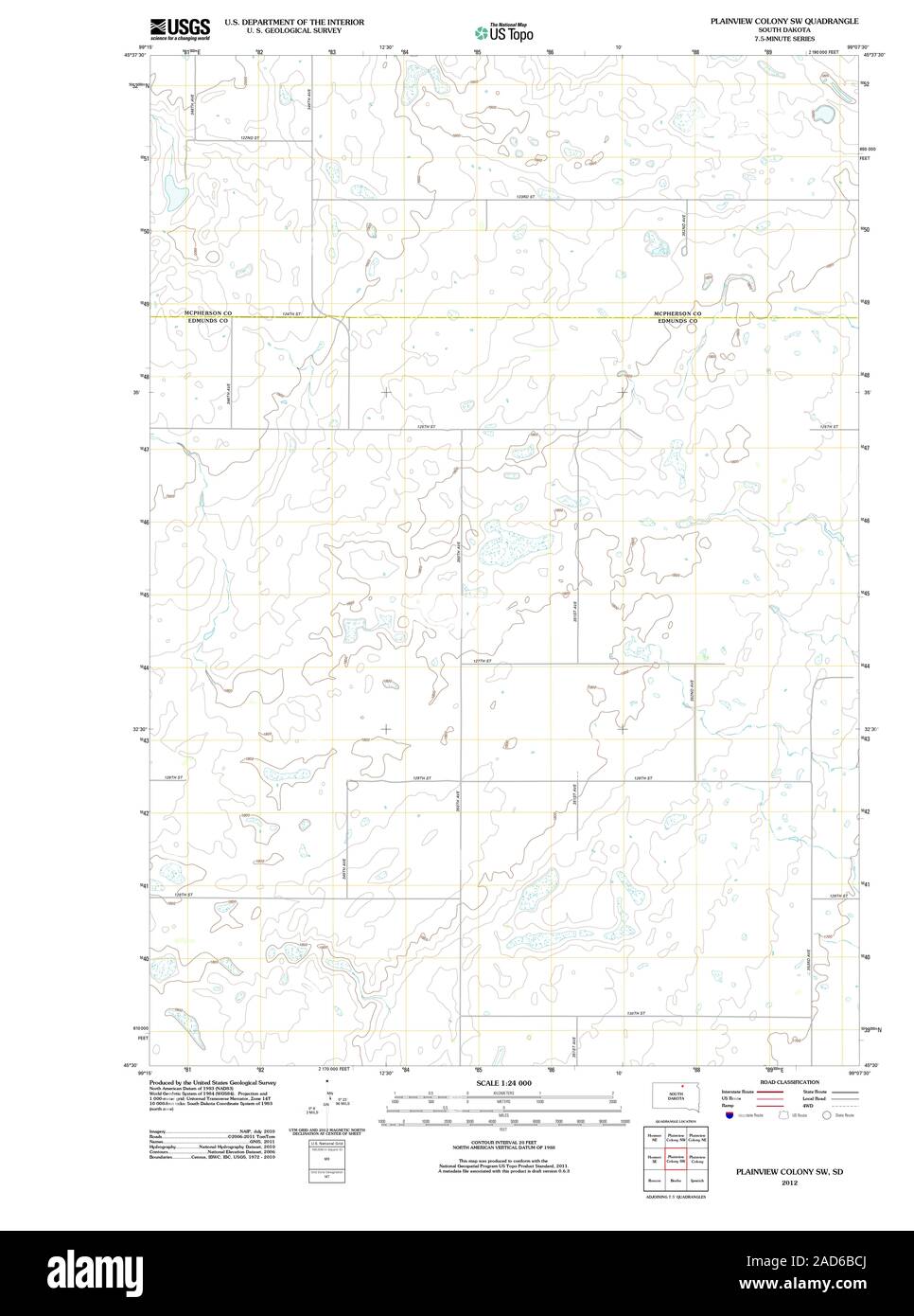 USGS TOPO Map South Dakota SD Plainview Colony SW 20120608 TM il restauro Foto Stock