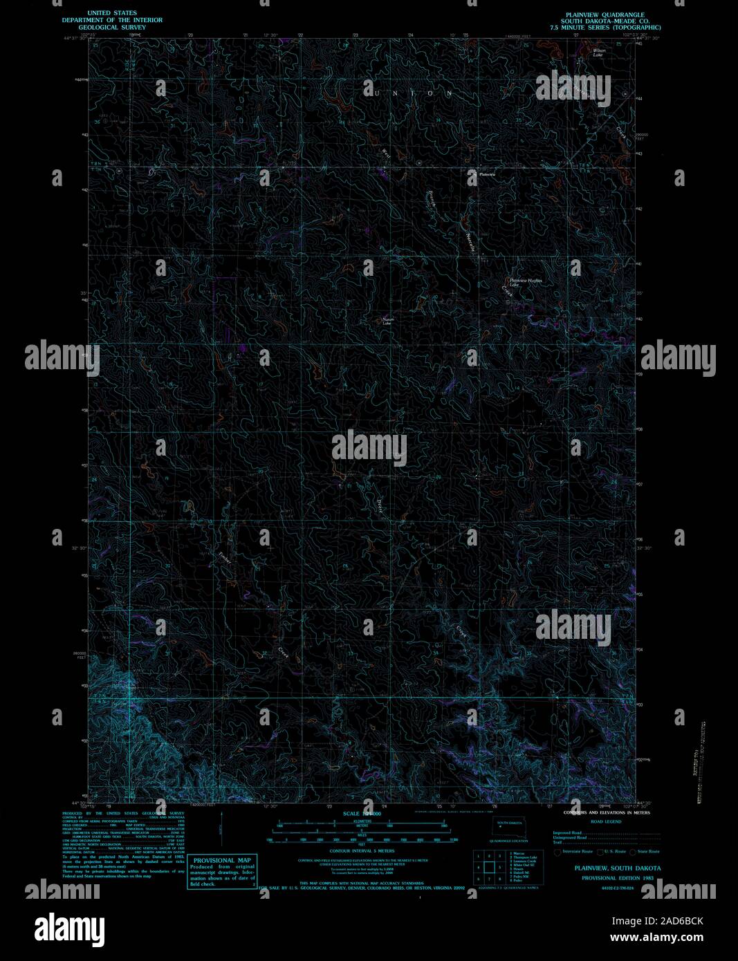 USGS TOPO Map South Dakota SD Plainview 343985 1983 24000 Restauro invertito Foto Stock