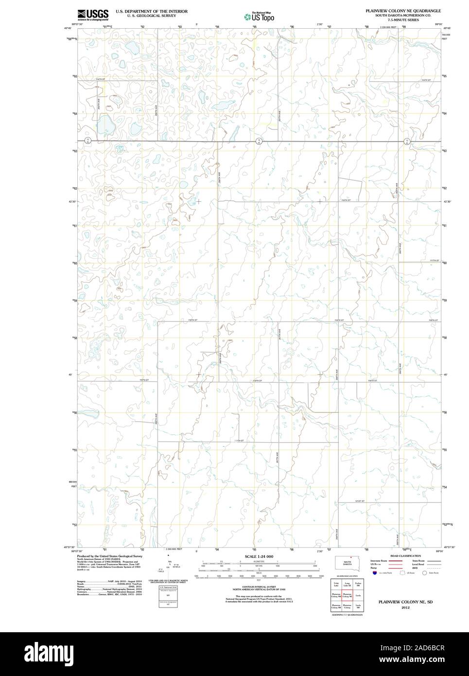 USGS TOPO Map South Dakota SD Plainview Colonia ne 20120608 TM il restauro Foto Stock