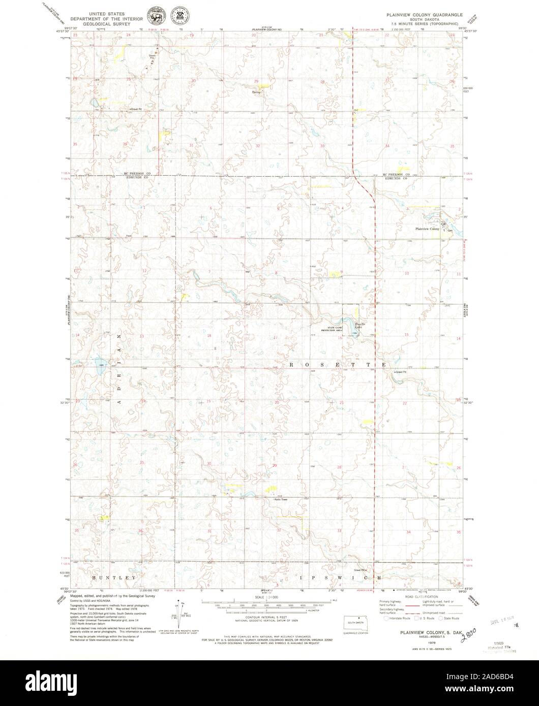 USGS TOPO Map South Dakota SD Plainview Colony 343986 1978 24000 Restauro Foto Stock