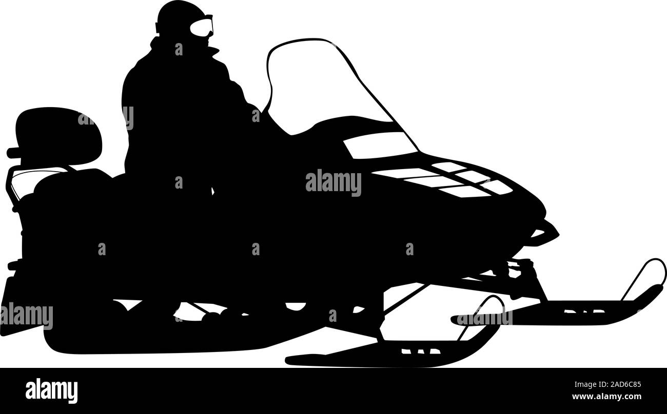 Silhouette motoslitta su sfondo bianco. Illustrazione Vettoriale. Illustrazione Vettoriale