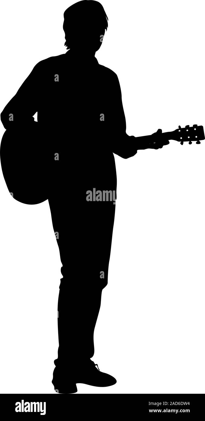 Silhouette musicista suona la chitarra. Illustrazione Vettoriale. Illustrazione Vettoriale