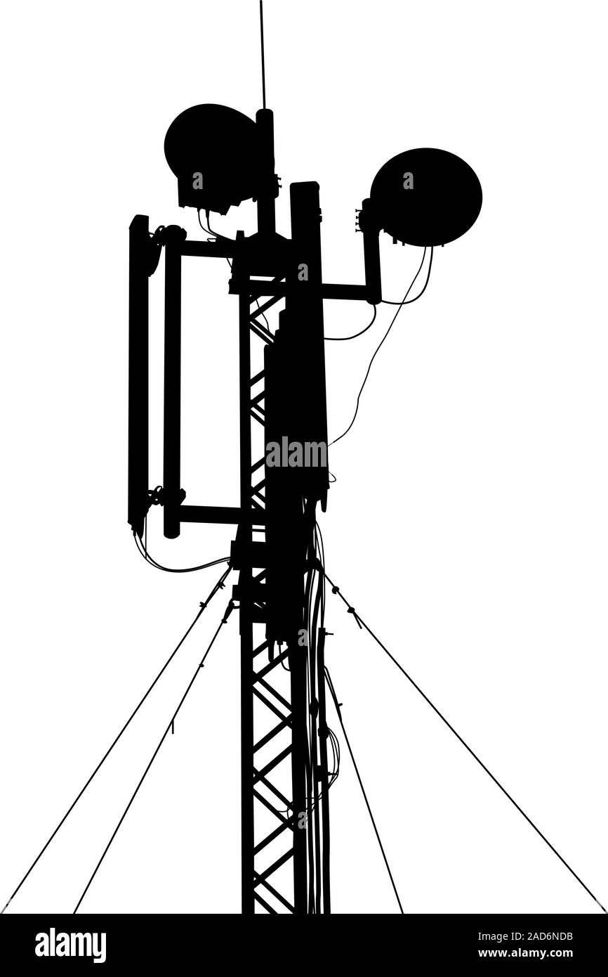 Silhouette antenna montante di comunicazioni mobili. Illustrazione Vettoriale. Illustrazione Vettoriale